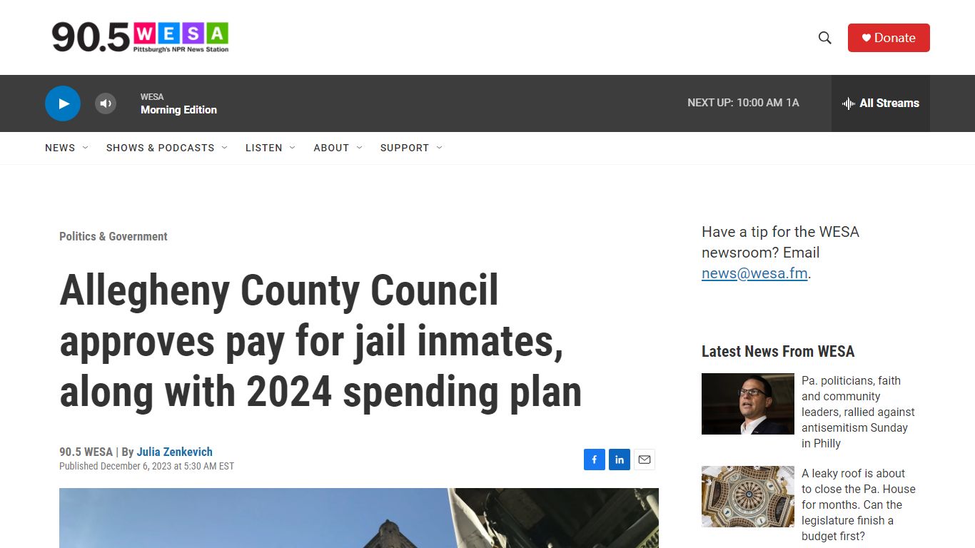 Allegheny County Council approves pay for jail inmates | 90.5 WESA